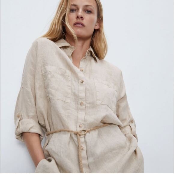 Zara Stone Oversized Linen Shirt size medium Blogger Favorite - Picture 3 of 10